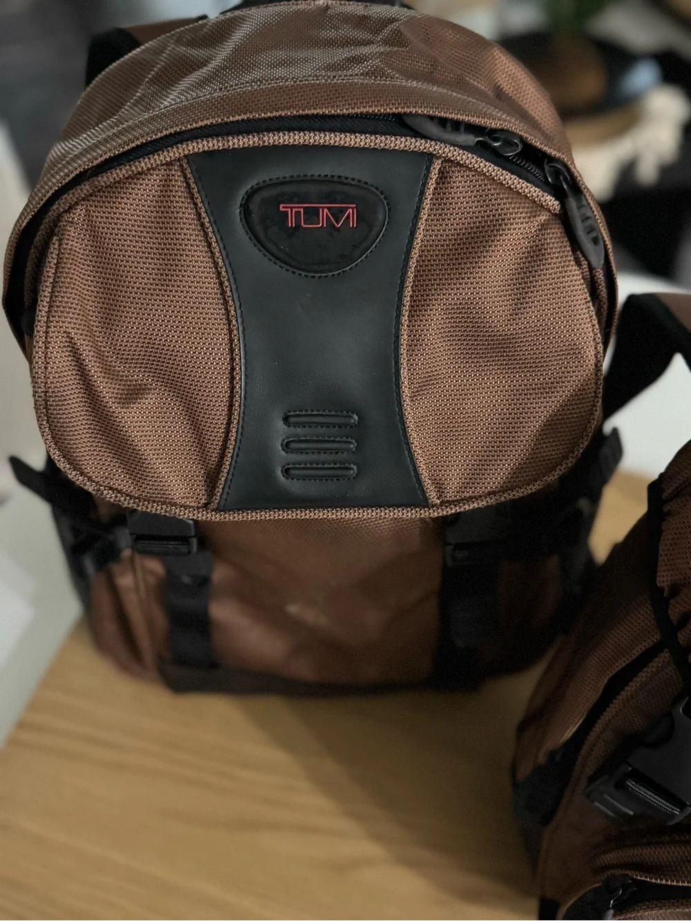 Tumi Men's Brown Nylon Backpack Duo with Black Trim